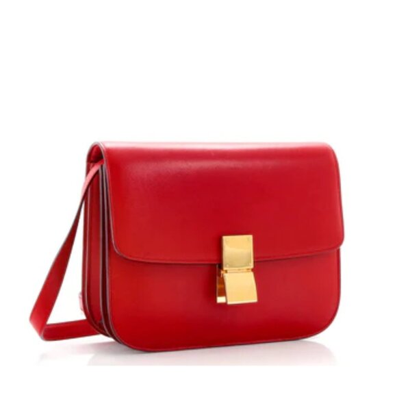 Celine Medium Classic Box Bag Red Soft Leather w/ Detachable Shoulder Strap - Picture 1 of 16
